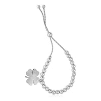 Thumbnail for Adjustable Shiny Bead Bracelet with Four Leaf Clover Charm in Sterling Silver Bracelets Angelucci Jewelry   