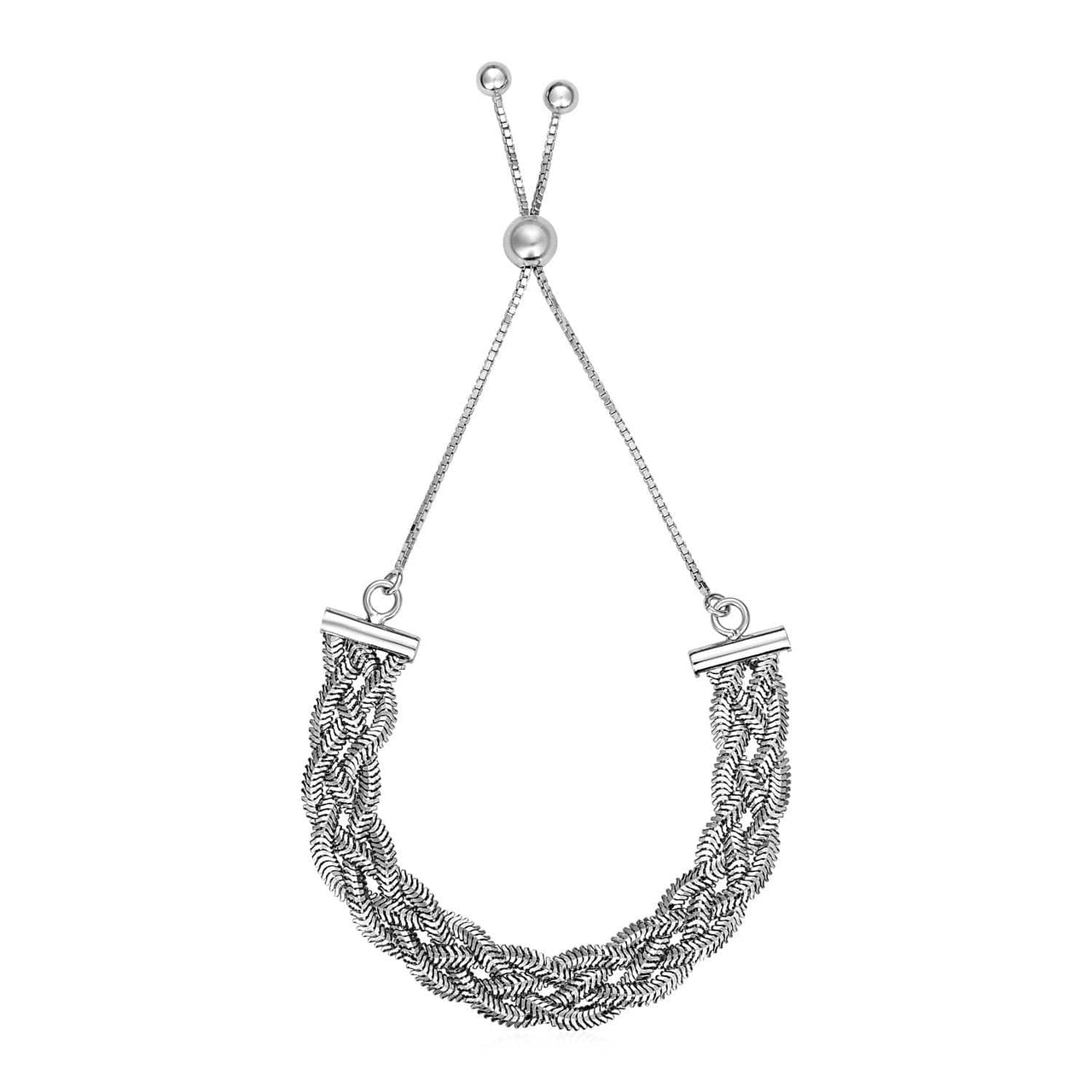 Adjustable Textured Braided Chain Bracelet in Sterling Silver Bracelets Angelucci Jewelry   