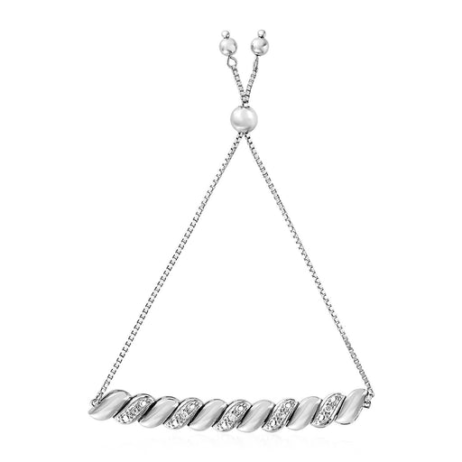 Adjustable Twist Motif Bracelet with Diamonds in Sterling Silver Bracelets Angelucci Jewelry   