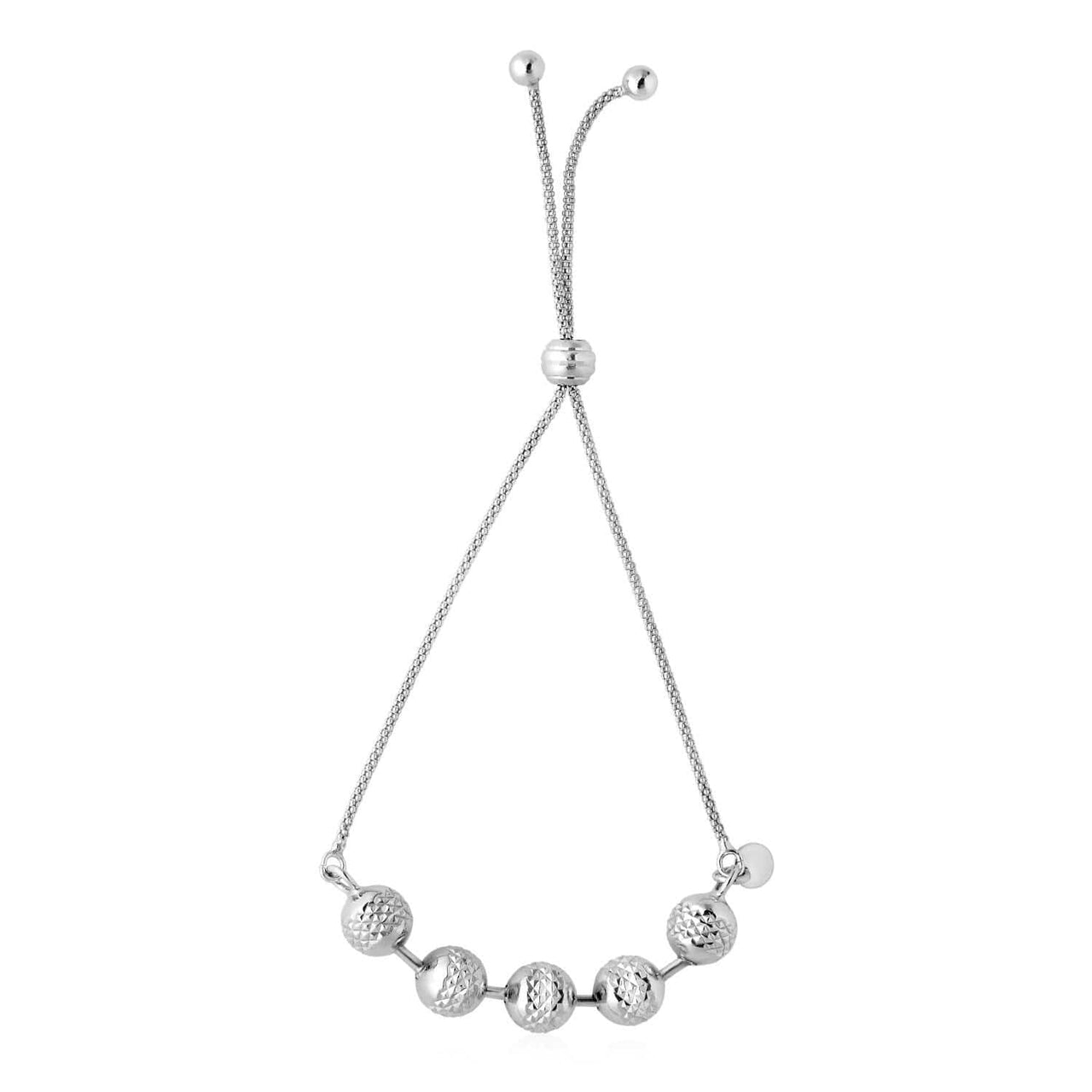 Adjustable Bar-Style Bracelet with Textured Beads in Sterling Silver Bracelets Angelucci Jewelry   