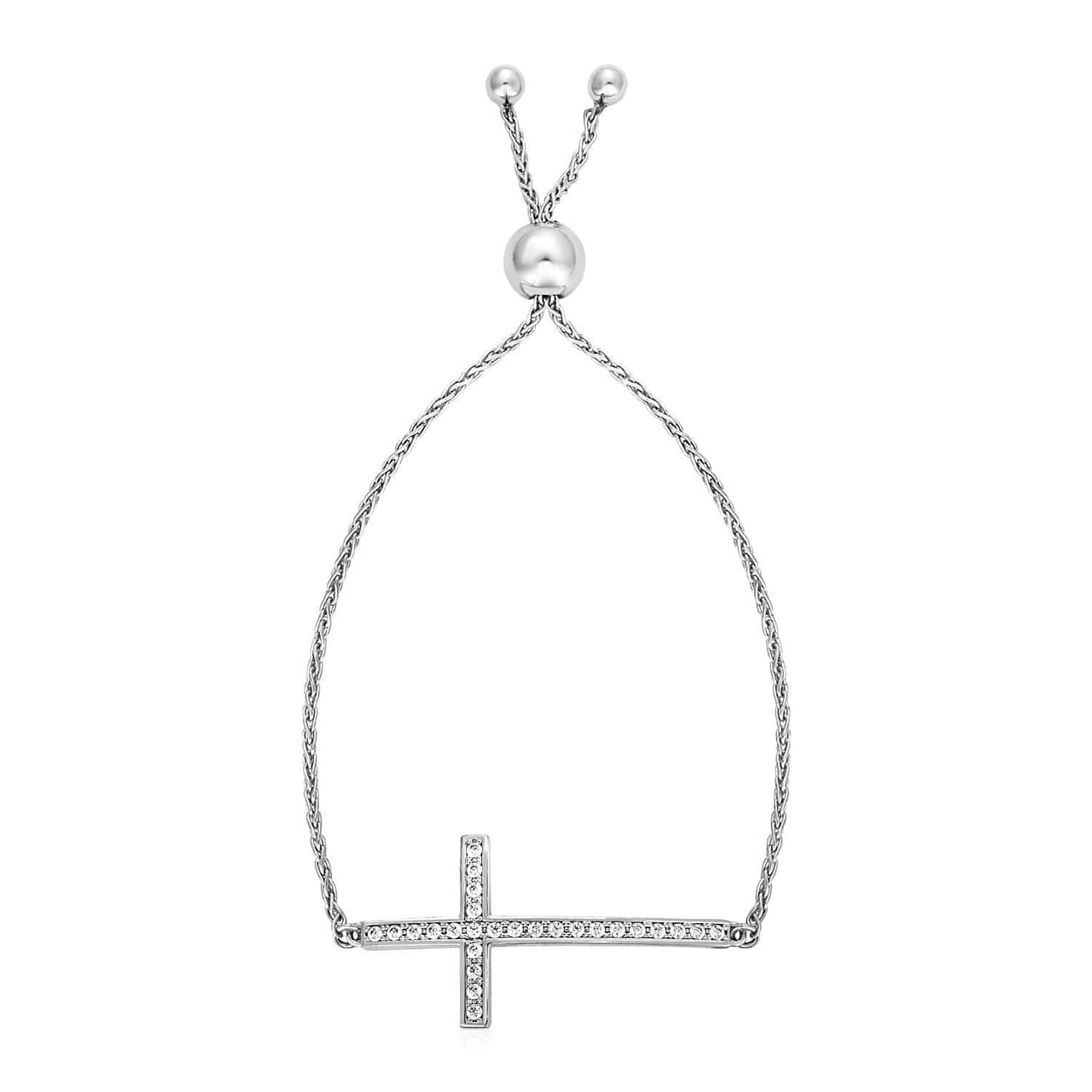 Adjustable Cross Bracelet with Cubic Zirconia in Sterling Silver Bracelets Angelucci Jewelry   