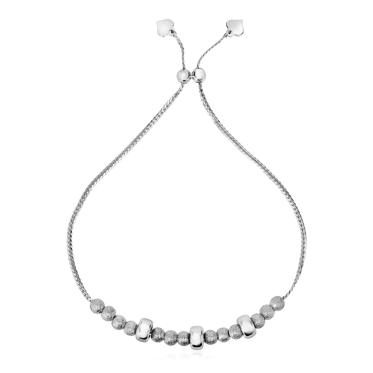 Adjustable Matte and Textured Bead Bracelet in Sterling Silver Bracelets Angelucci Jewelry   
