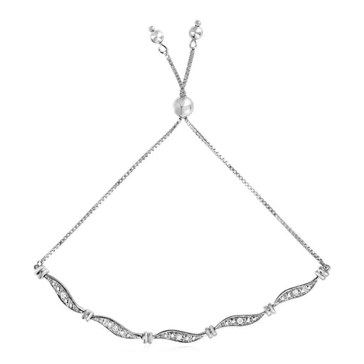Adjustable Wave Motif Bracelet with Diamonds in Sterling Silver Bracelets Angelucci Jewelry   
