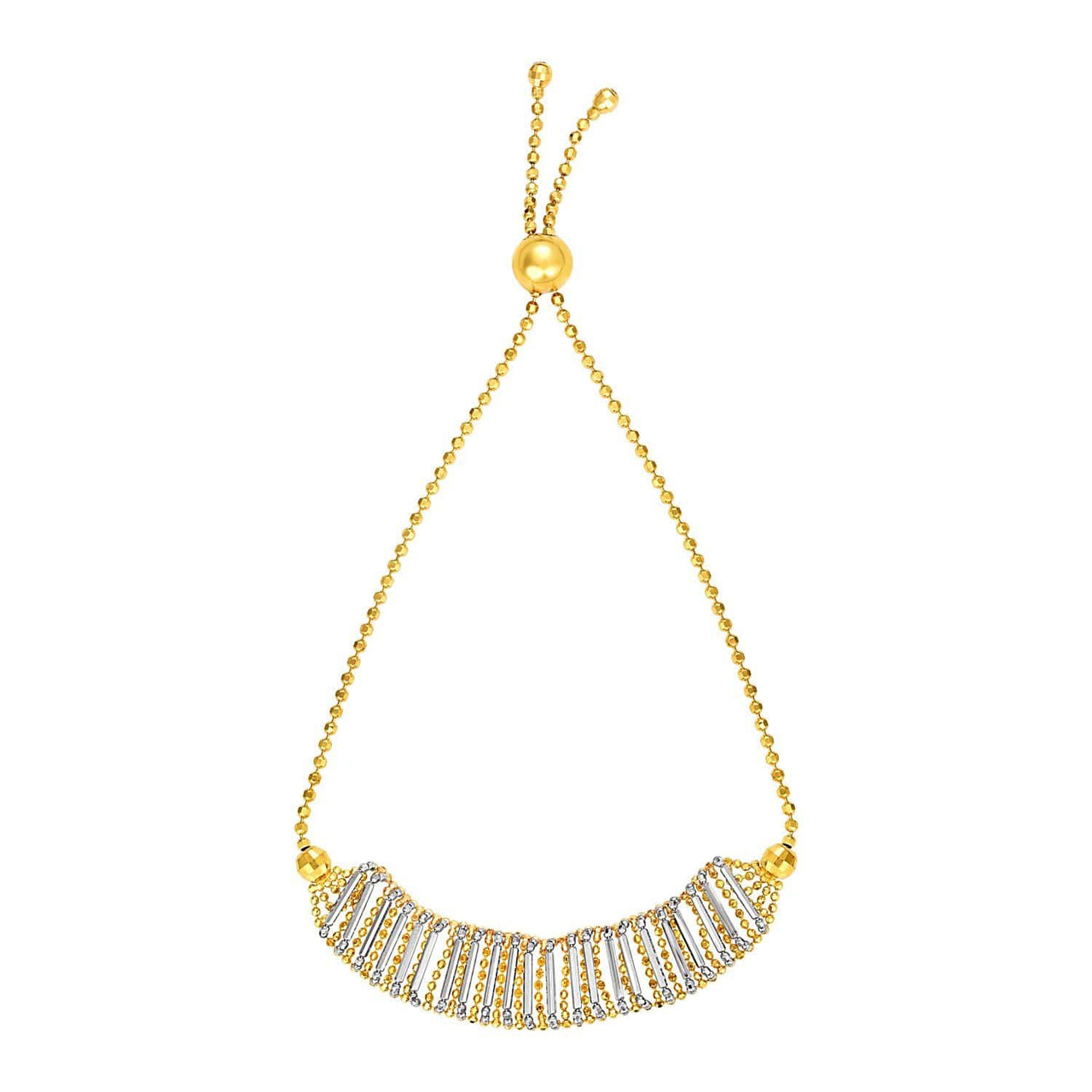 Textured Bar Motif Adjustable Bracelet in 14k Yellow and White Gold Bracelets Angelucci Jewelry   