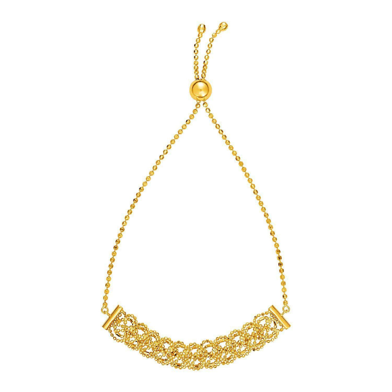 Textured Open Link Chain Motif Adjustable Bracelet in 14k Yellow Gold Bracelets Angelucci Jewelry   