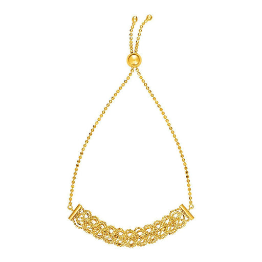 Textured Open Link Chain Motif Adjustable Bracelet in 14k Yellow Gold Bracelets Angelucci Jewelry   