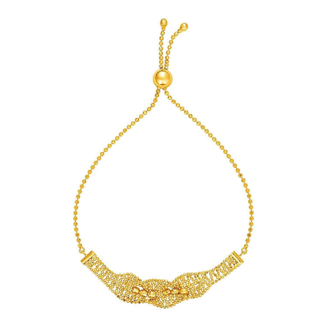 Textured Wavy Chain Motif Adjustable Bracelet in 14k Yellow Gold Bracelets Angelucci Jewelry   