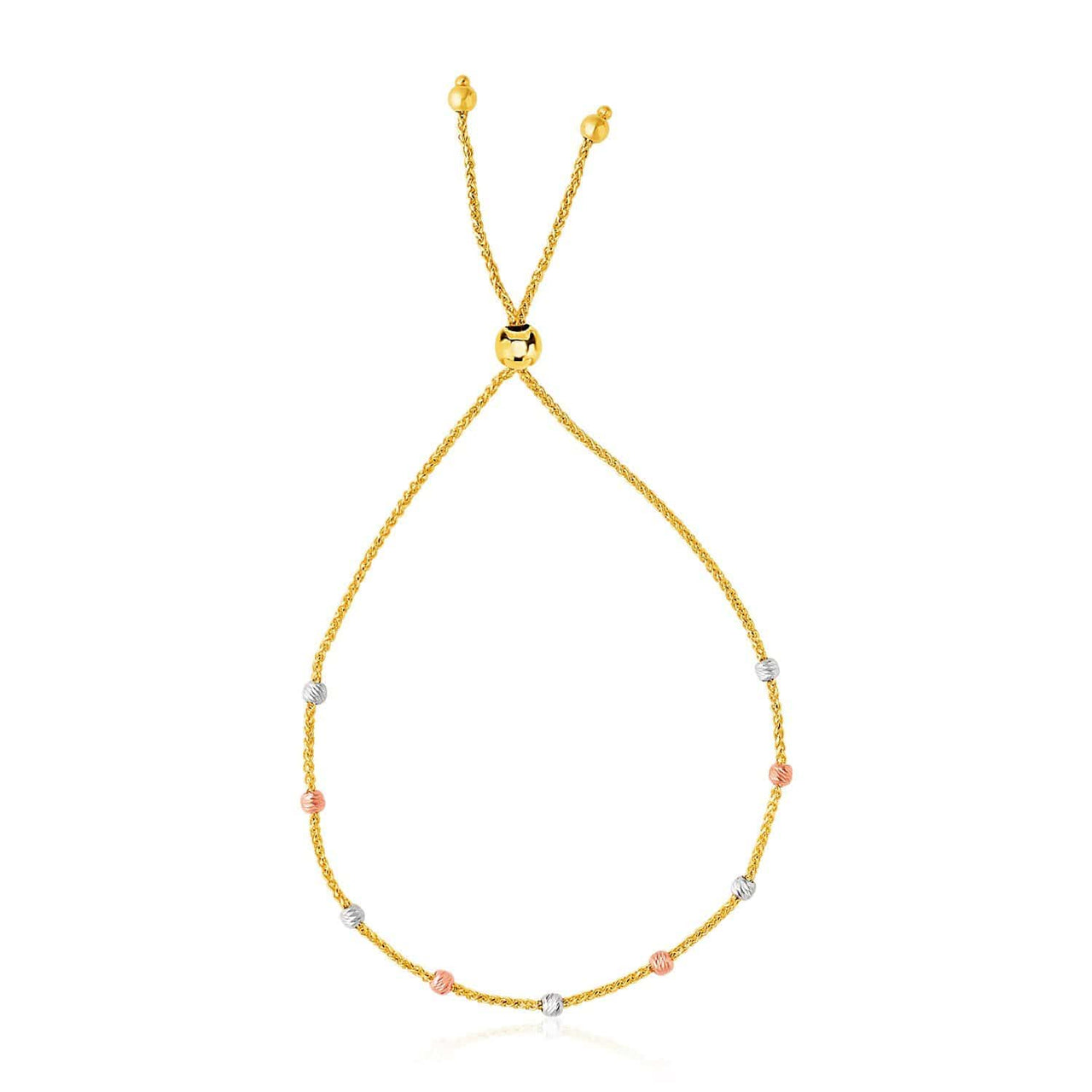 14k Tri-Color Gold Textured Bead Station Lariat Bracelet Bracelets Angelucci Jewelry   