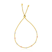 Thumbnail for 14k Tri-Color Gold Textured Bead Station Lariat Bracelet Bracelets Angelucci Jewelry   
