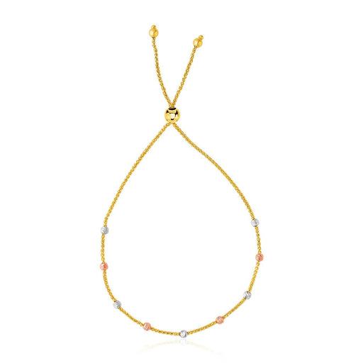 14k Tri-Color Gold Textured Bead Station Lariat Bracelet Bracelets Angelucci Jewelry   