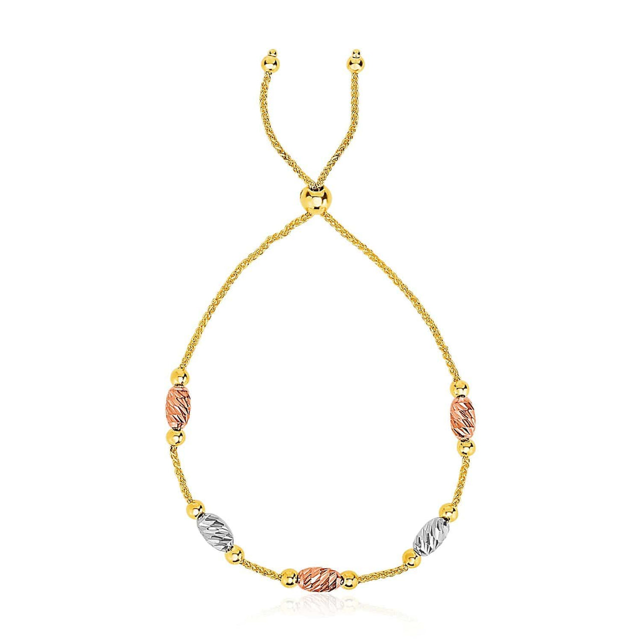 14k Tri-Gold Diamond Cut Oval Station Lariat Style Bracelet Bracelets Angelucci Jewelry   