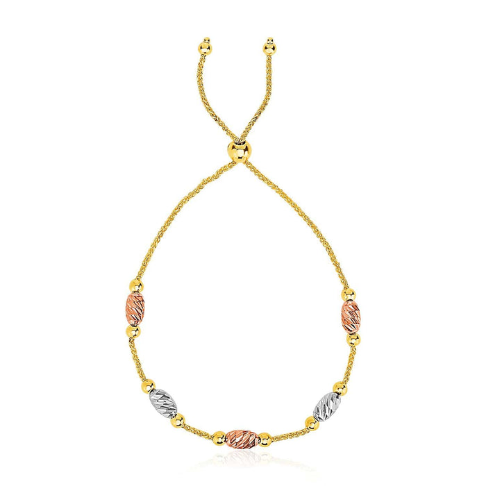 14k Tri-Gold Diamond Cut Oval Station Lariat Style Bracelet Bracelets Angelucci Jewelry   