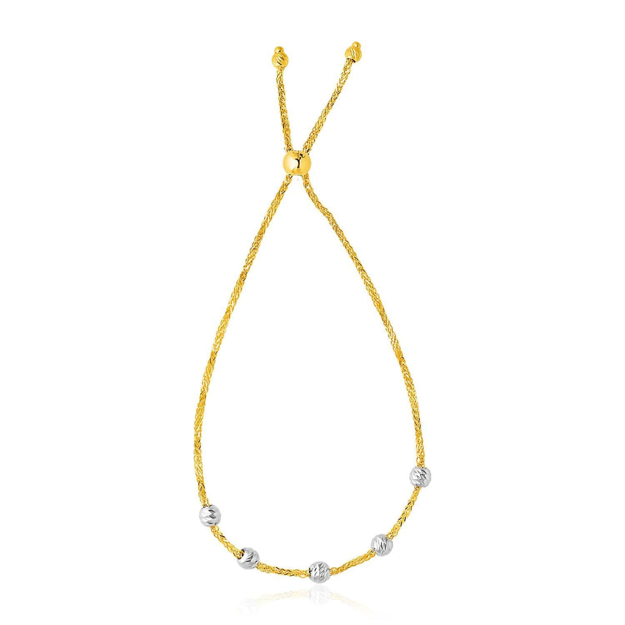 14k Two-Tone Gold Textured Round Bead Lariat Chain Bracelet Bracelets Angelucci Jewelry   