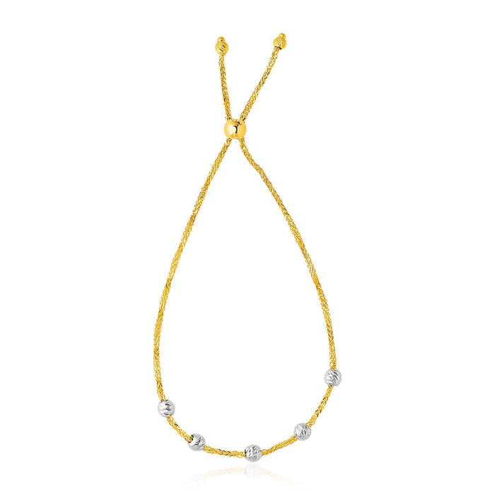 14k Two-Tone Gold Textured Round Bead Lariat Chain Bracelet Bracelets Angelucci Jewelry   