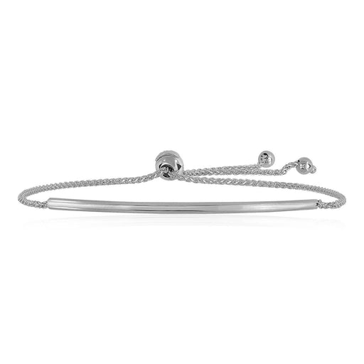 14k White Gold Smooth Curved Bar Lariat Design Bracelet Bracelets Angelucci Jewelry   