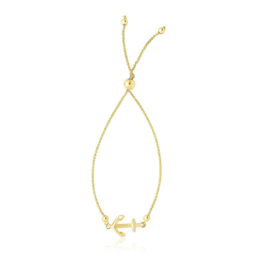 14k Yellow Gold Anchor Design Adjustable Lariat Bracelet Bracelets Angelucci Jewelry   