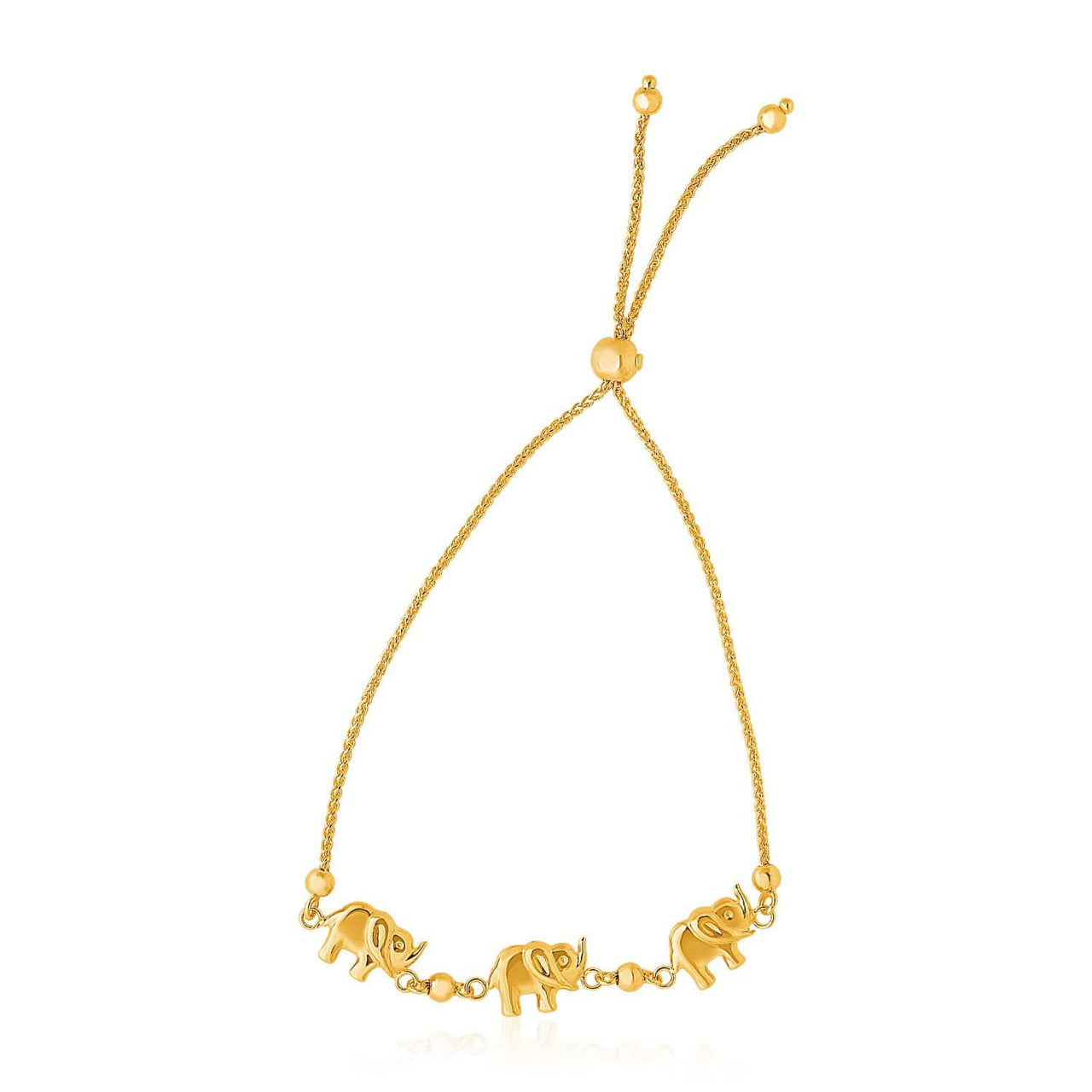 14k Yellow Gold Elephant Station Lariat Style Bracelet Bracelets Angelucci Jewelry   