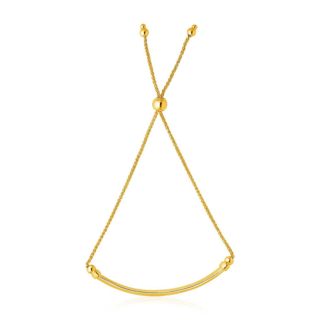 14k Yellow Gold Smooth Curved Bar and Lariat Style Bracelet Bracelets Angelucci Jewelry   