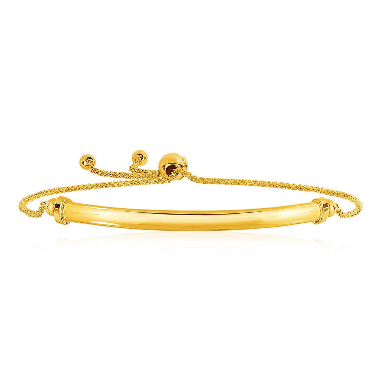 14k Yellow Gold Smooth Curved Bar and Lariat Style Bracelet Bracelets Angelucci Jewelry   