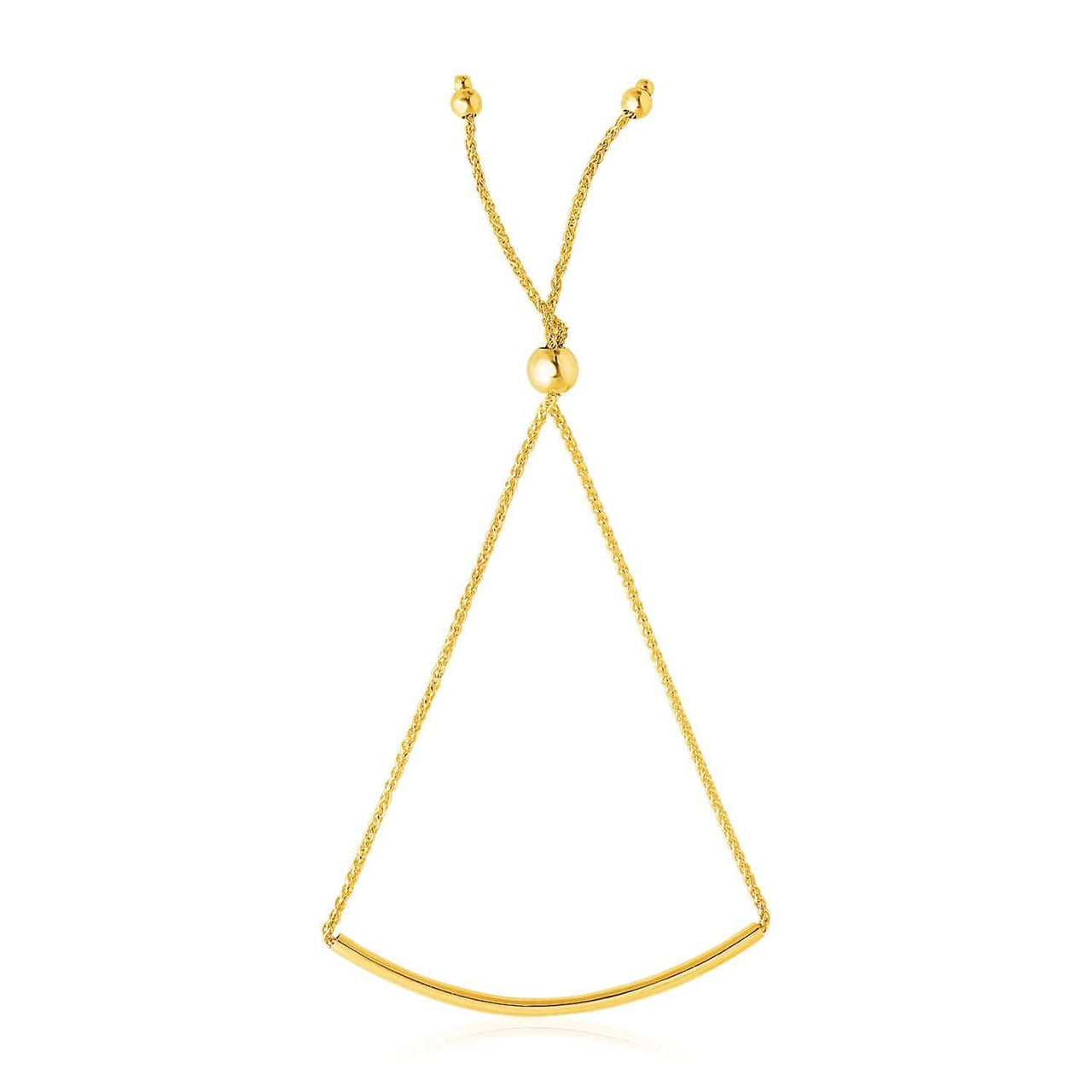 14k Yellow Gold Smooth Curved Bar Lariat Design Bracelet Bracelets Angelucci Jewelry   