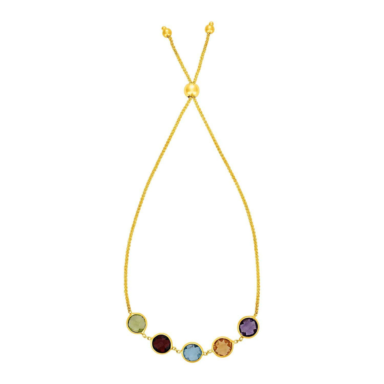Adjustable Bracelet with Multicolored Large Round Gemstones in 14k Yellow Gold Bracelets Angelucci Jewelry   