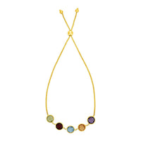 Thumbnail for Adjustable Bracelet with Multicolored Large Round Gemstones in 14k Yellow Gold Bracelets Angelucci Jewelry   
