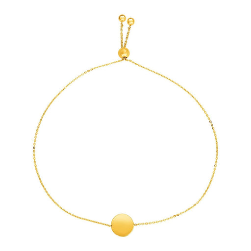 Adjustable Bracelet with Shiny Circle in 14k Yellow Gold Bracelets Angelucci Jewelry   