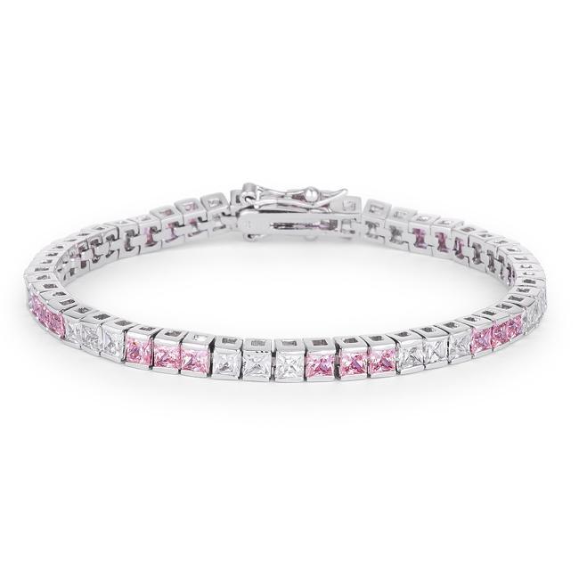 9.7Ct Princess Cut 7in CZ Pink and Clear Rhodium Bracelet Bracelets JGI   