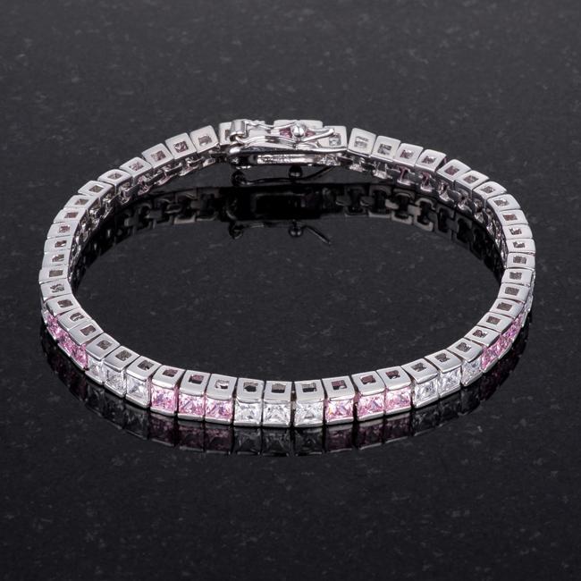 9.7Ct Princess Cut 7in CZ Pink and Clear Rhodium Bracelet Bracelets JGI   