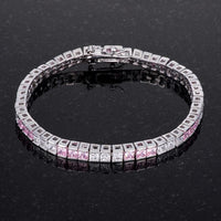 Thumbnail for 9.7Ct Princess Cut 7in CZ Pink and Clear Rhodium Bracelet Bracelets JGI   