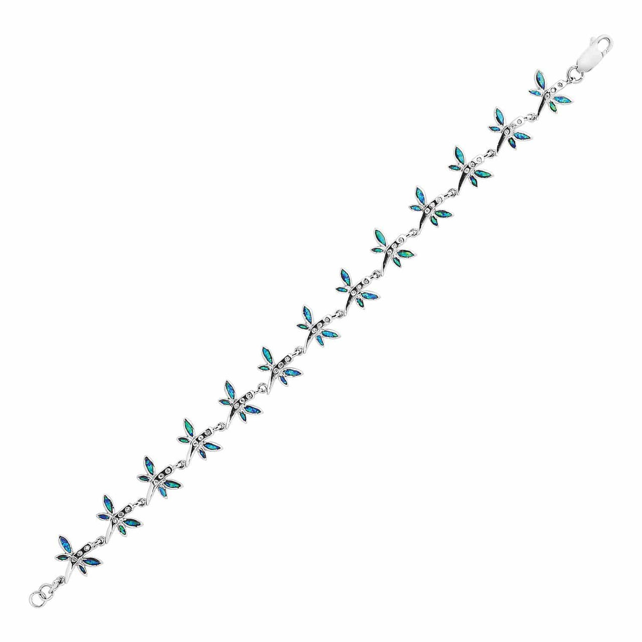 Dragonfly Bracelet with Opal and Cubic Zirconia in Sterling Silver Bracelets Angelucci Jewelry   