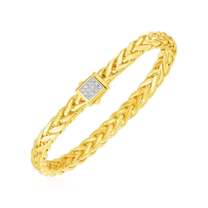 Polished Woven Rope Bracelet with Diamond Accented Clasp in 14k Yellow Gold Bracelets Angelucci Jewelry   