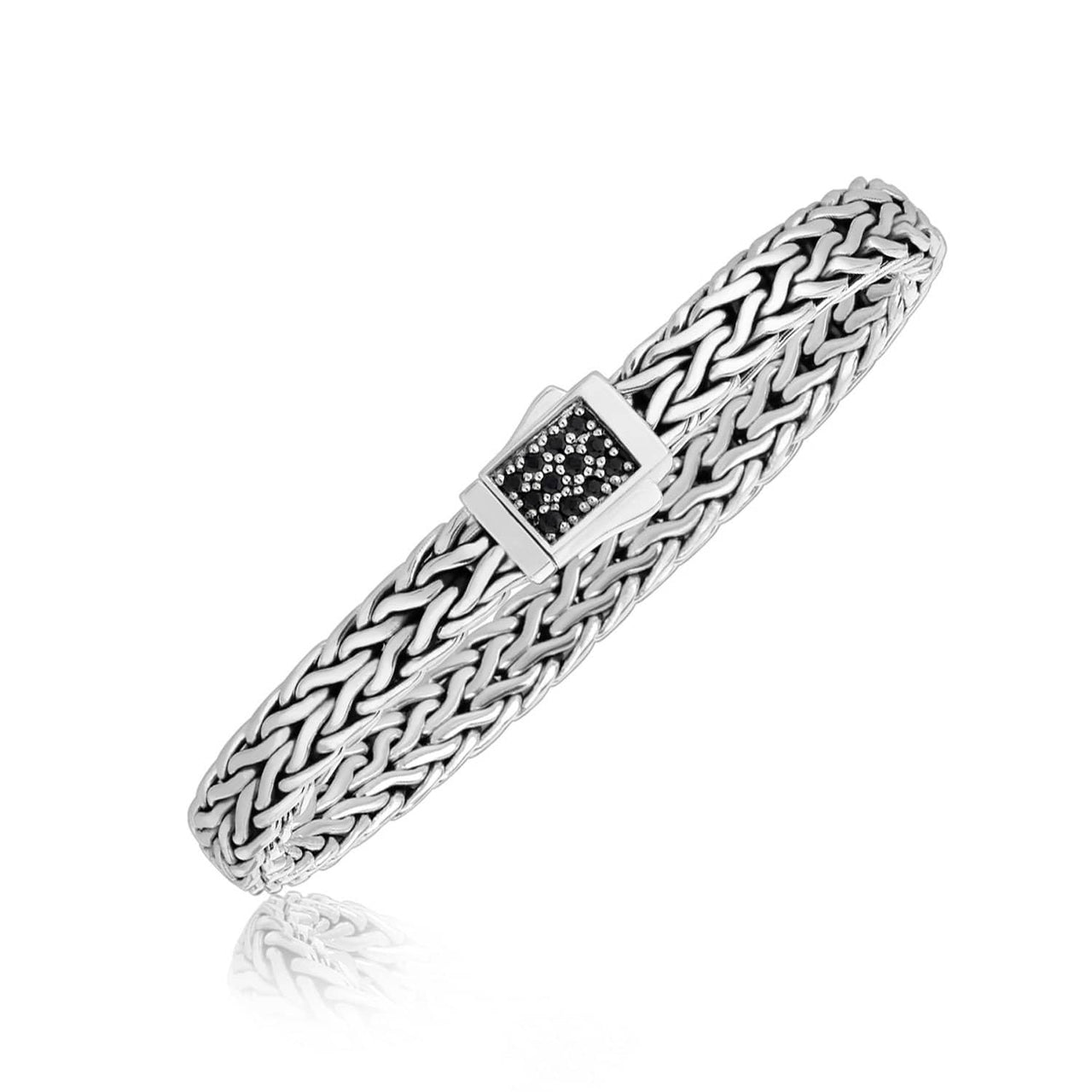 Sterling Silver Braided Men's Bracelet with Black Sapphire Stones Bracelets Angelucci Jewelry   