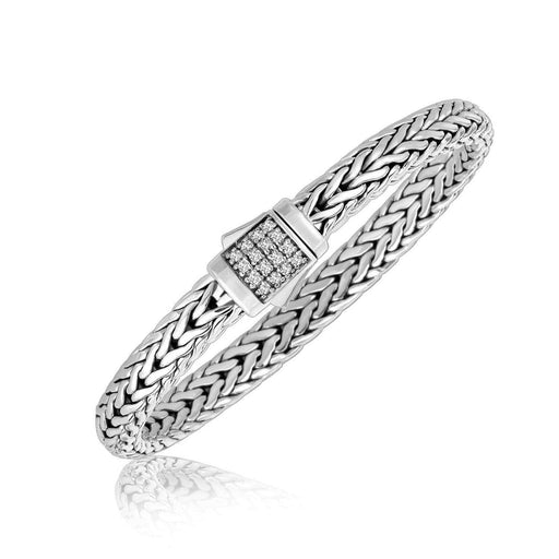 Sterling Silver Braided Style Men's Bracelet with White Sapphire Stones Bracelets Angelucci Jewelry   