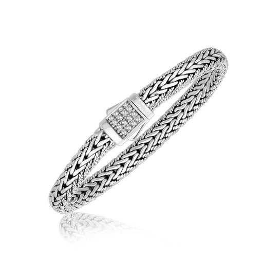 Sterling Silver White Sapphire Accented Braided Men's Bracelet Bracelets Angelucci Jewelry   
