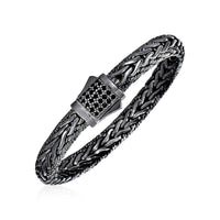 Thumbnail for Wide Woven Bracelet with Black Sapphires and Black Finish in Sterling Silver Bracelets Angelucci Jewelry   