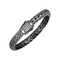 Thumbnail for Wide Woven Bracelet with White Sapphires and Black Finish in Sterling Silver Bracelets Angelucci Jewelry   