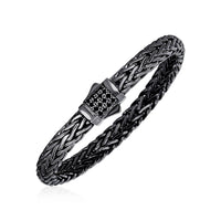 Thumbnail for Woven Rope Bracelet with Black Sapphire and Black Finish in Sterling Silver Bracelets Angelucci Jewelry   