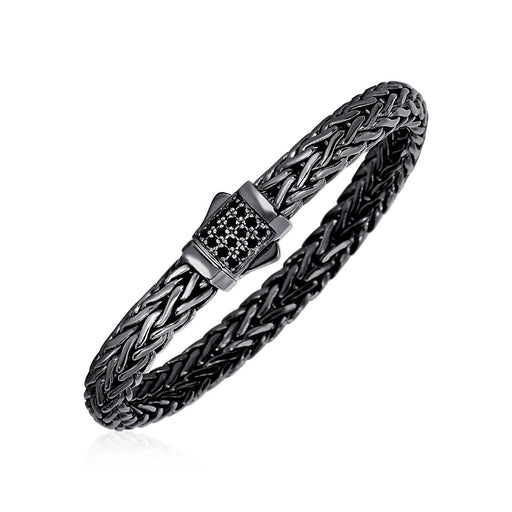 Woven Rope Bracelet with Black Sapphire and Black Finish in Sterling Silver Bracelets Angelucci Jewelry   