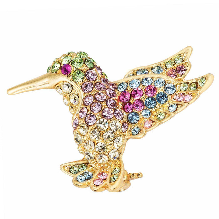 18k Gold Plated Light Multicolored Crystal Hummingbird Brooch Brooches JGI   