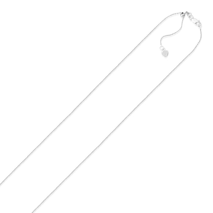 14k White Gold Adjustable Cable Chain 0.9mm Chains Angelucci Jewelry   