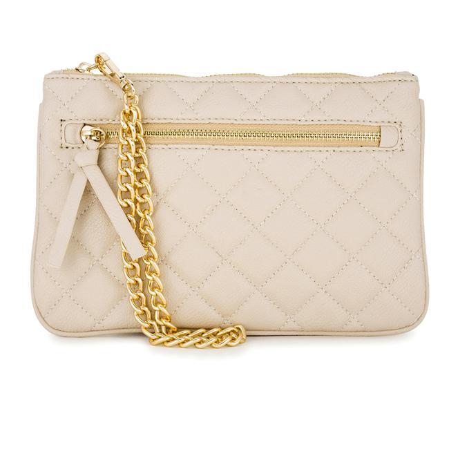 Alexis Beige Quilted Faux Leather Clutch With Gold Chain Wristlet Clutches JGI   