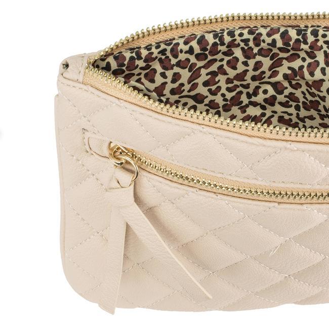 Alexis Beige Quilted Faux Leather Clutch With Gold Chain Wristlet Clutches JGI   