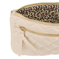 Thumbnail for Alexis Beige Quilted Faux Leather Clutch With Gold Chain Wristlet Clutches JGI   