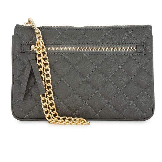Alexis Grey Quilted Faux Leather Clutch With Gold Chain Wristlet Clutches JGI   