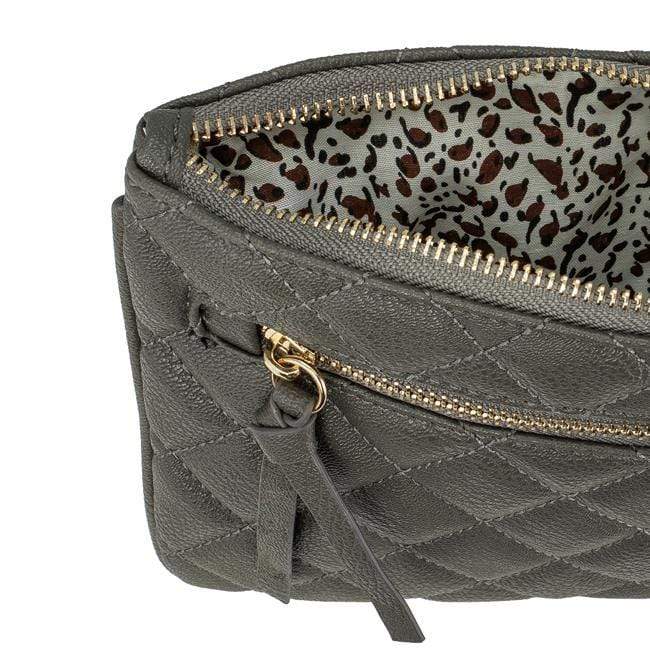 Alexis Grey Quilted Faux Leather Clutch With Gold Chain Wristlet Clutches JGI   