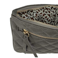 Thumbnail for Alexis Grey Quilted Faux Leather Clutch With Gold Chain Wristlet Clutches JGI   