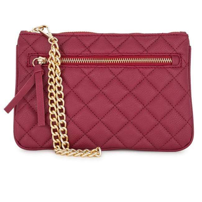 Alexis Red Quilted Faux Leather Clutch With Gold Chain Wristlet Clutches JGI   