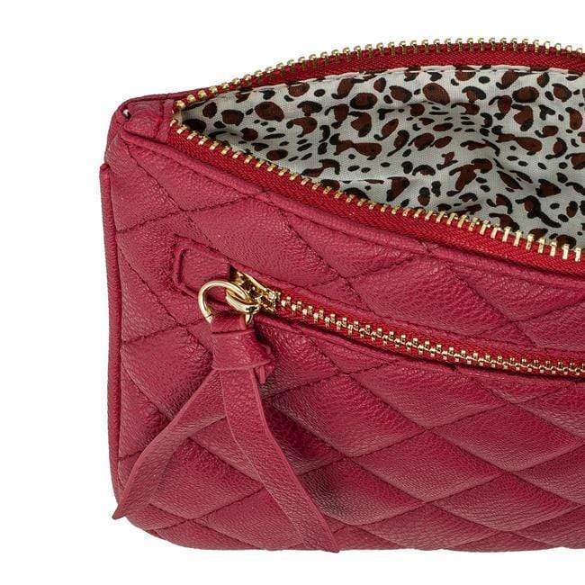 Alexis Red Quilted Faux Leather Clutch With Gold Chain Wristlet Clutches JGI   
