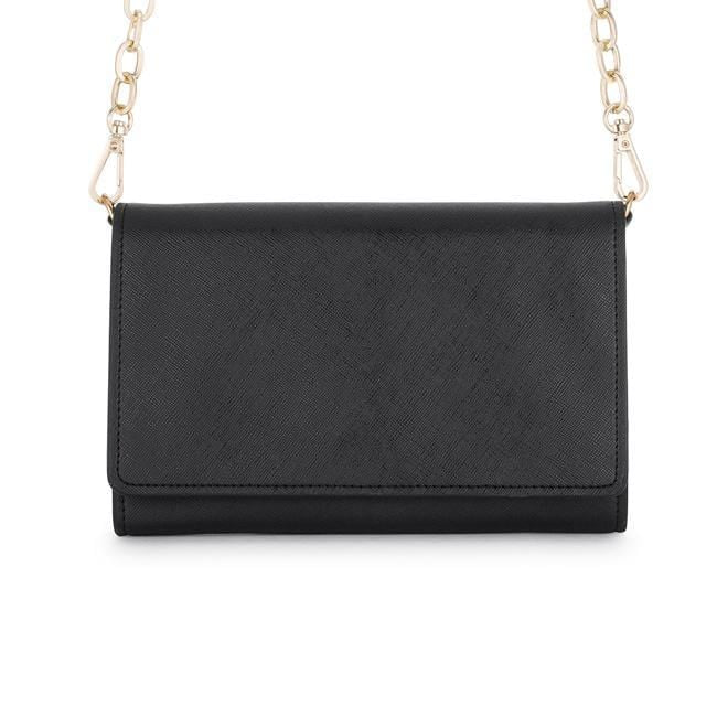 Carly Black Leather Purse Clutch With Gold Chain Crossbody Clutches JGI   